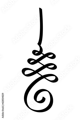 Unalome, sacred Yantra in Buddhism and common yantra tattoo motif. Spiritual path, starting with awakening (spiral), followed by twists and turns in life (loops), leading to clarity and enlightenment.