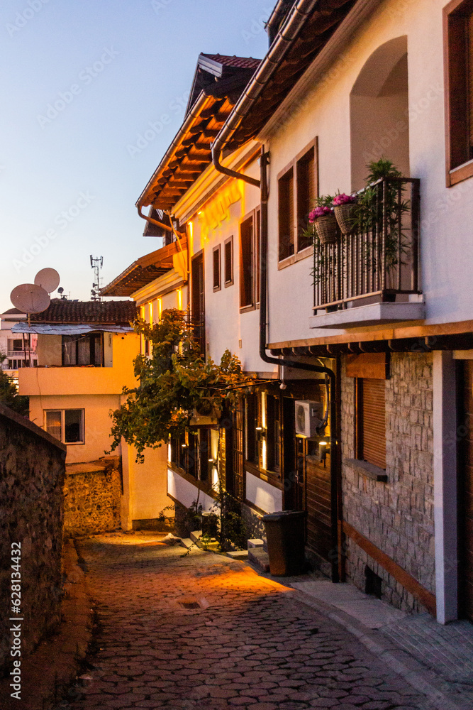 Evening view of a street in the old town in Prizren, Kosovo