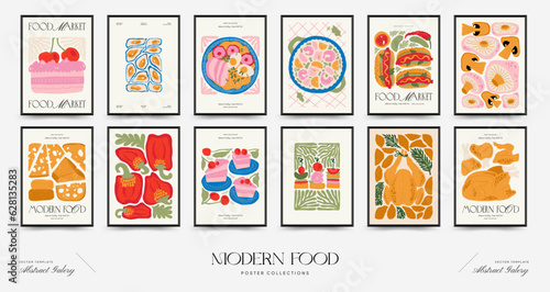 Abstract food posters template. Modern trendy Matisse minimal style. Kitchen and restaurant decor. Hand drawn design for wallpaper, wall decor, print, postcard, cover, template, banner. photo
