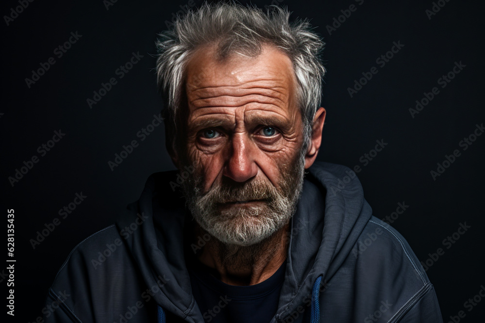 Touching portrait of an elderly man displaying intense emotion, marked by tears and a peaceful expression; resonating grief & solitude in its simplicity. Generative AI Touching portrait of an elderly man displaying intense emotion, marked by tears and a peaceful expression; resonating grief & solitude in its simplicity. Generative AI