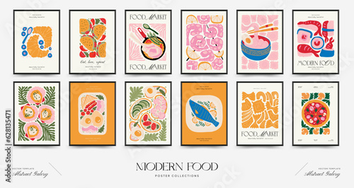 Abstract food posters template. Modern trendy Matisse minimal style. Kitchen and restaurant decor. Hand drawn design for wallpaper, wall decor, print, postcard, cover, template, banner.