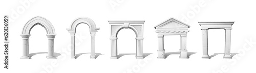 Collection of white arch greek collumn arches.