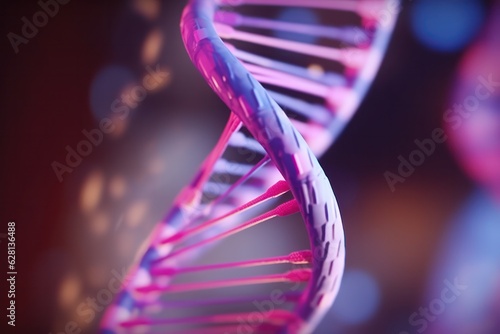 close up DNA helix realistic model on pink background genome molecule educative material © olga_demina