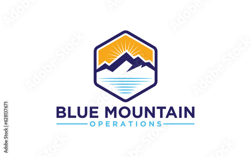 Retro Vector of mountain and Sun Vintage Logo Template