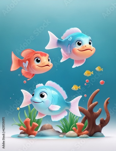 fishes in sea animals cartoon style