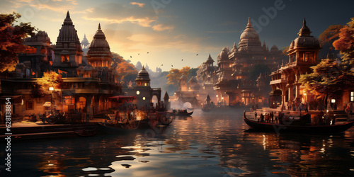Spiritual development Jorney holidays, traveling in india, Varanasi, photorealistic fantasies, AI generative photo