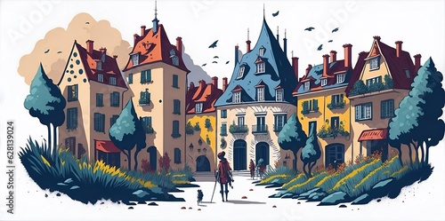 France landscape. Fairy tale style. AI generated illustration