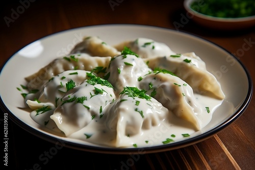 Dumplings with sour cream and dill with herbs
