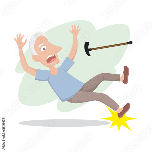 Elderly person is falling. fall prevention illustration, illustration vector cartoon.  © Chompoonuth