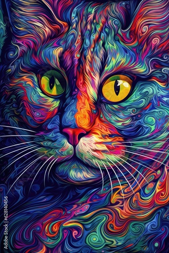 Minskin cat psychedelic look. Generative AI