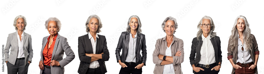 Bundle, set of senior middle-aged businesswomen isolated on transparent white background Bundle, set of senior middle-aged businesswomen isolated on transparent white background