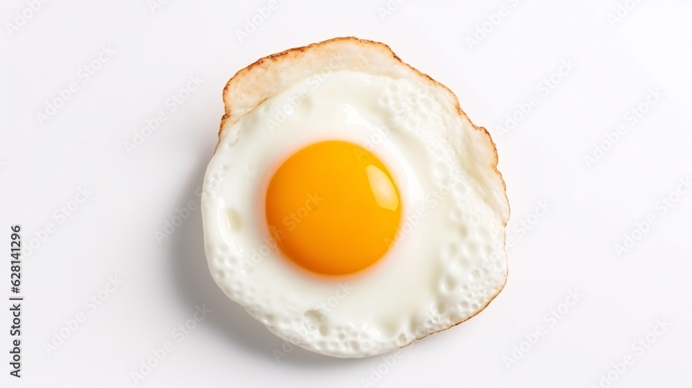 Fried egg isolated on white background Top view. Food breakfast cooking. Object design Fried egg isolated on white background Top view. Food breakfast cooking. Object design