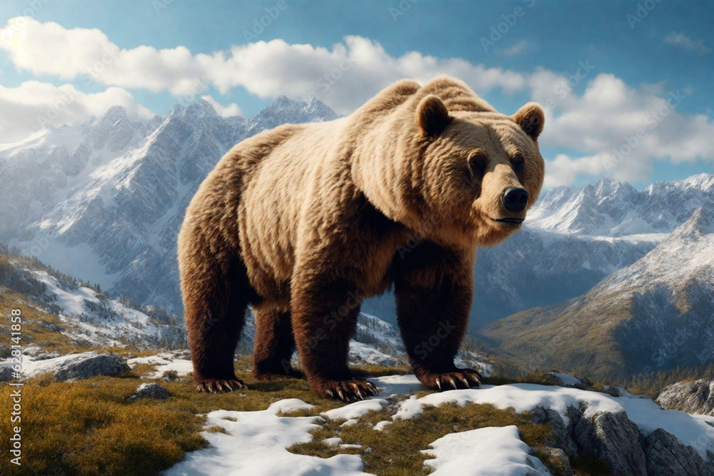 Obraz premium a bear on a snowy mountain, ai generator