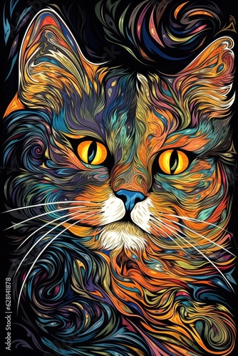 Khao Manee cat psychedelic look. Generative AI