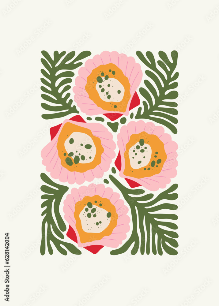 Naklejka premium Food abstract elements. Food and healsy composition. Modern trendy Matisse minimal style. Restaurant and kitchen poster, invite. Vector arrangements for greeting card or invitation design