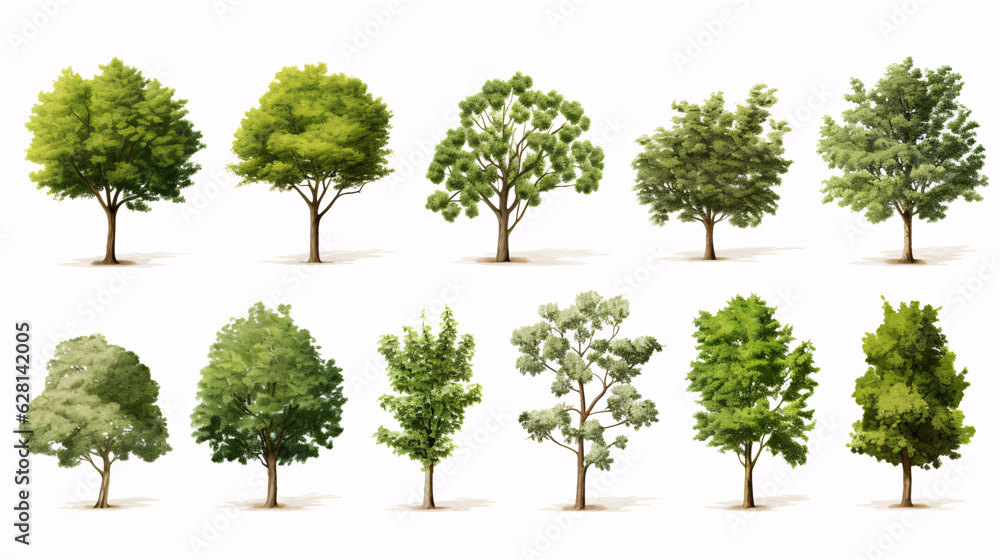 Isolated trees on white background. The collection of trees. Set of plants. Isolated trees on white background. The collection of trees. Set of plants.