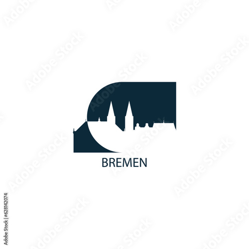 Bremen logo with cityscape, skyline, city panorama. Vector flat modern icon. Germany townscape emblem concept with landmarks and buildings