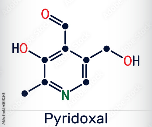 Pyridoxal molecule. It is form of vitamin B6. Skeletal chemical formula. Vector
