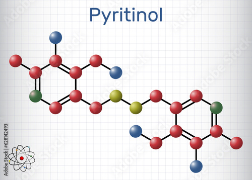 Pyritinol molecule, pyridoxine disulfide, cognitive drug. Сomponent of nootropic dietary supplements. Structural chemical formula, sheet, notebook, cage. Vector