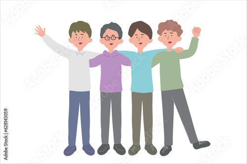 肩を組んで応援する人たち イラスト