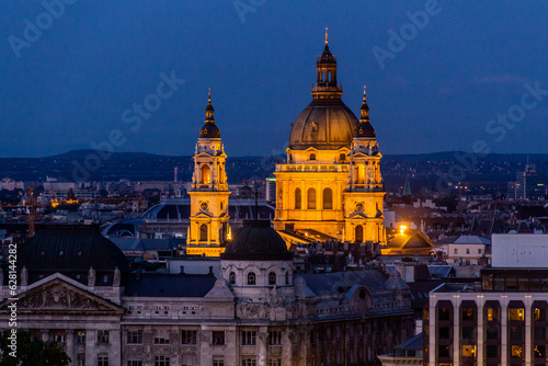 Evening view of St. Stephen's Basilica in Budapest, Hungary