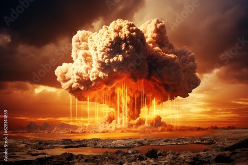 Fotografie, Obraz Apocalyptic Devastation: Nuclear Bomb Explosion Decimates Amidst Fatal War