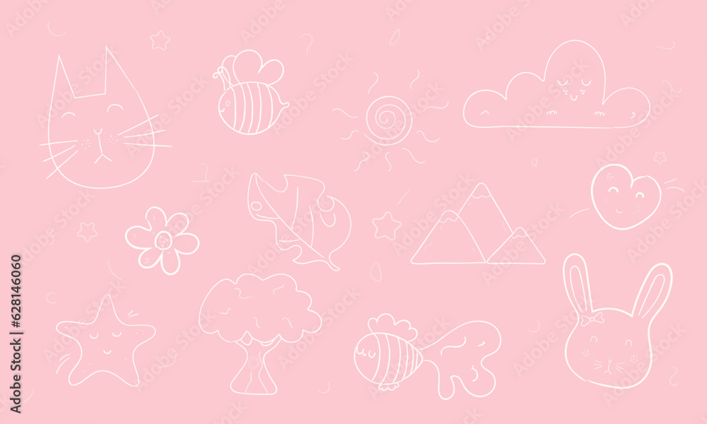 Pattern with cute characters on a pink background Pattern with cute characters on a pink background