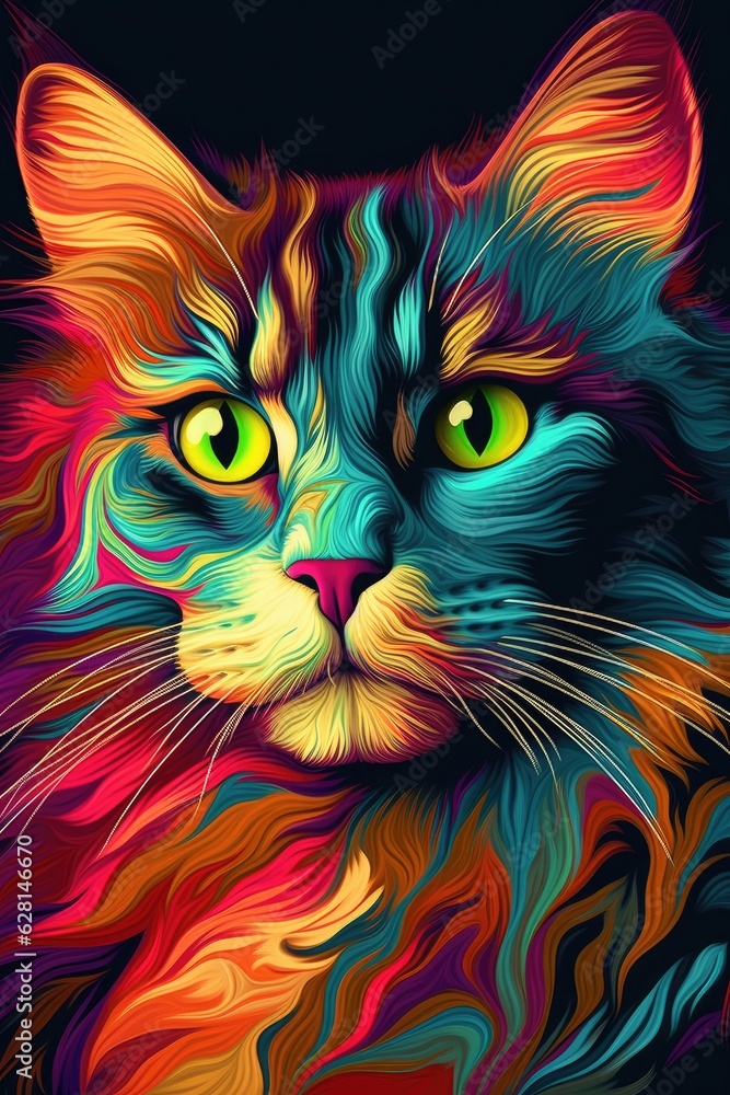 Domestic Longhair Domestic Shorthair cat psychedelic look. Gener