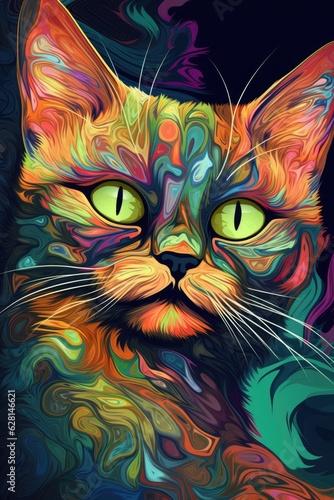 Thai cat psychedelic look. Generative AI
