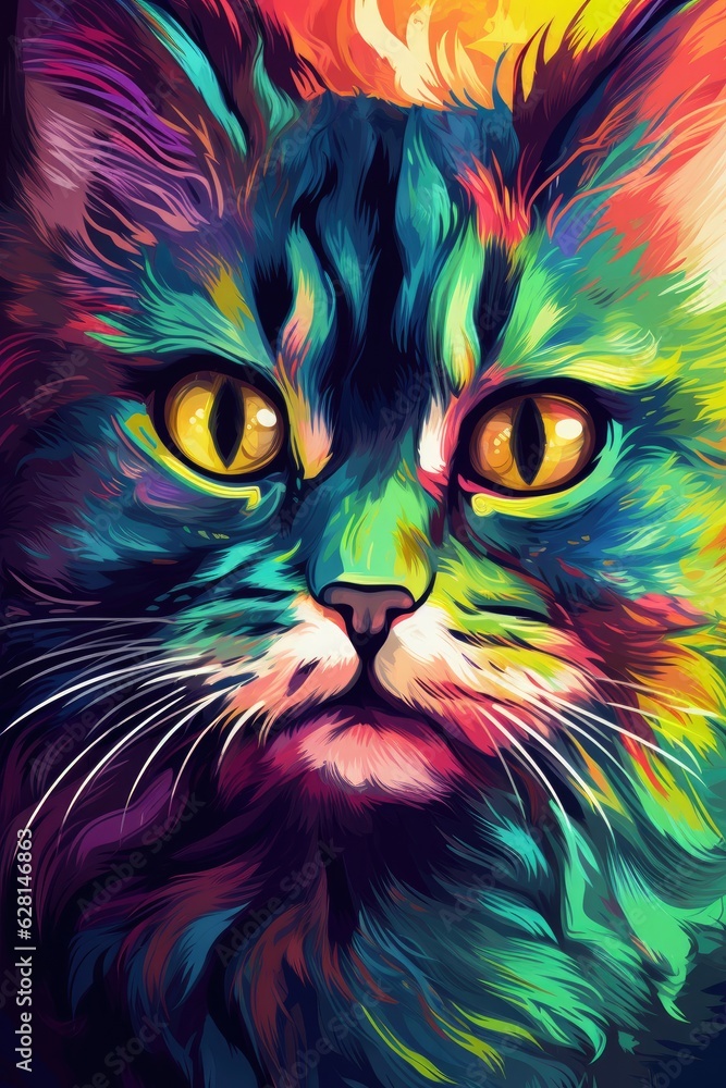 Serrade Petit cat psychedelic look. Generative AI