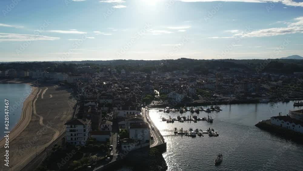 Aerial fly over above the french village of Bayonne during summer Aerial fly over above the french village of Bayonne during summer