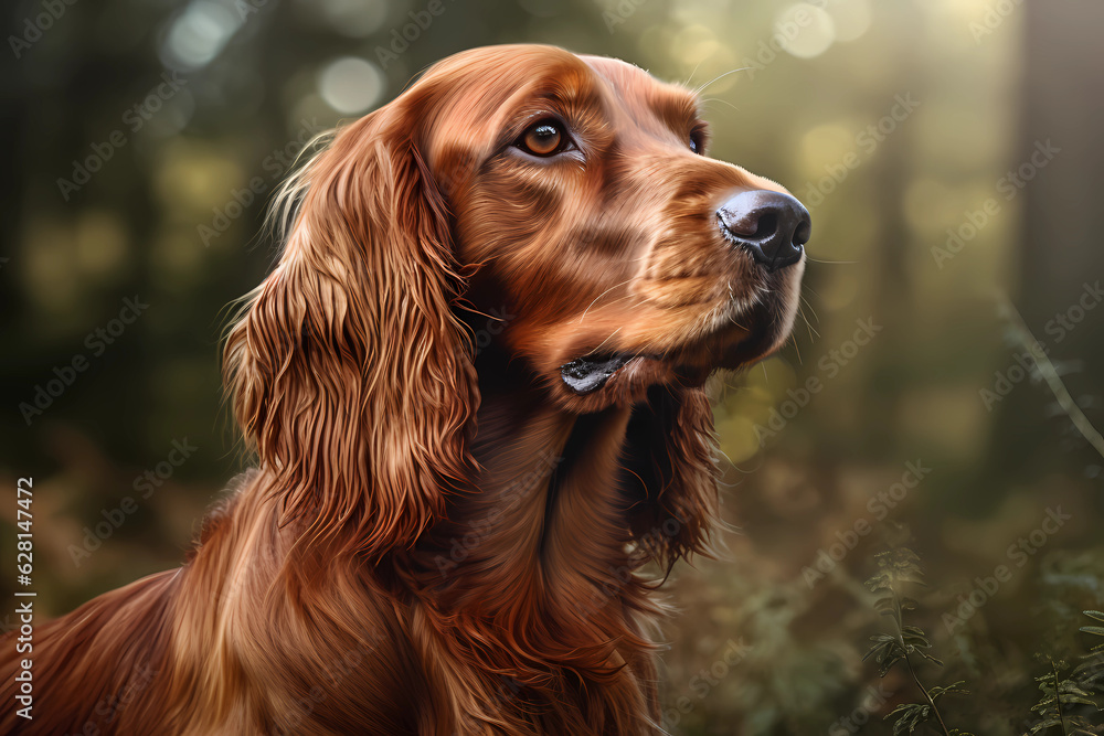 Irish Setter - Originating from Ireland, this breed is known for its beautiful red coat and high energy (Generative AI)