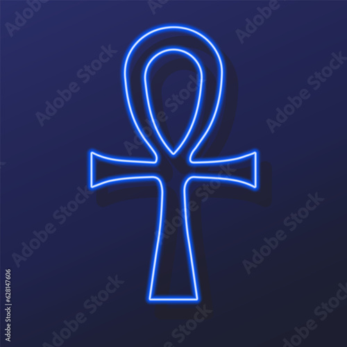 ankh neon sign, modern glowing banner design, colorful modern design trends on black background. Vector illustration.