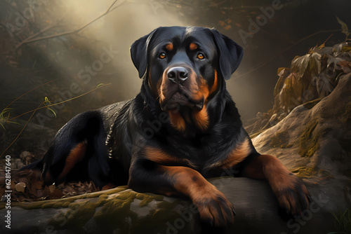 Rottweiler - originally from Germany, bred for herding and guarding. Known for being loyal, courageous, and protective (Generative AI)