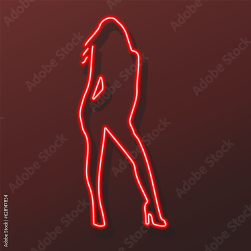 beauty girl neon sign, modern glowing banner design, colorful modern design trends on black background. Vector illustration.