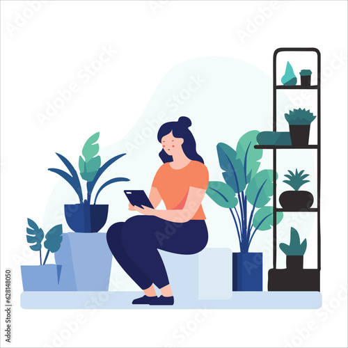 Flat illustration of a woman working in a garden