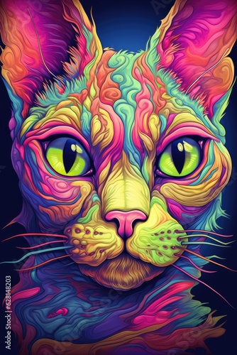 Sphynx Persian cat psychedelic look. Generative AI