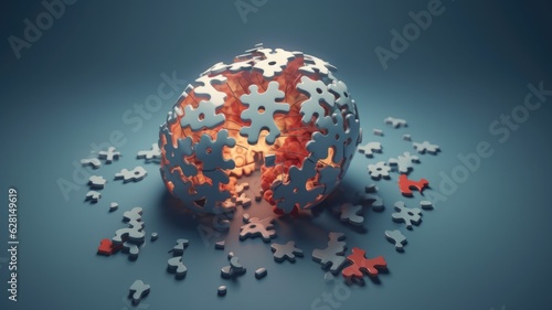 Jigsaw puzzle pieces in the shape of a brain with copy space for text