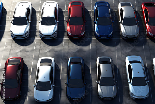 Many cars are parked in a parking lot created with Generative AI technology