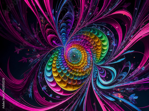 Abstract fractal background with spiral patterns. Vivid and colorful patterns depicting motion and energy.