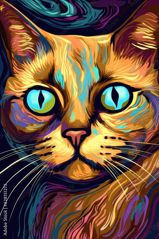 Burmese cat psychedelic look. Generative AI