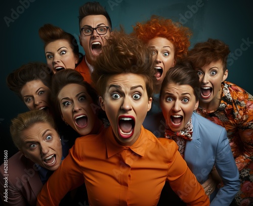 group of people shouting, g...