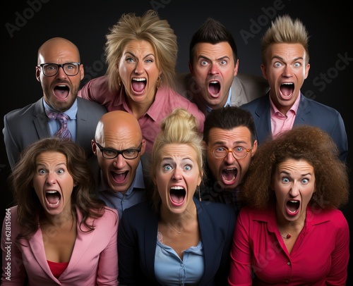 group of people shouting, g...