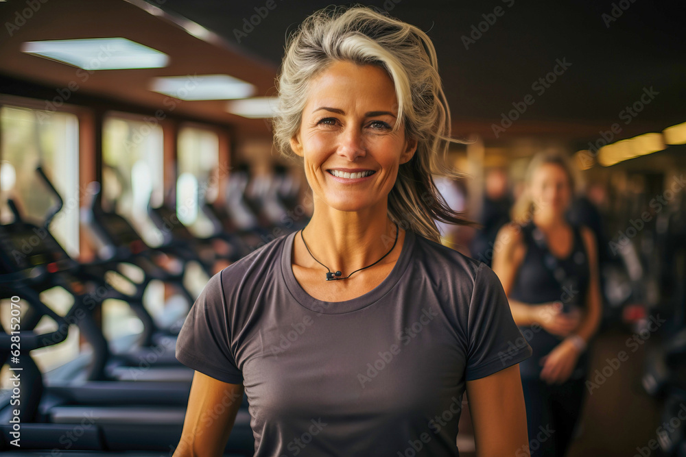 Mature woman working out at the gym, generative ai Mature woman working out at the gym, generative ai