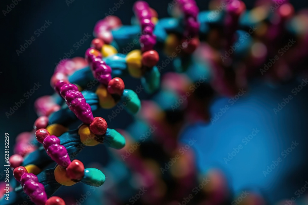 Dna helix enlarged model in bright colors and spots. Generative AI Dna helix enlarged model in bright colors and spots. Generative AI