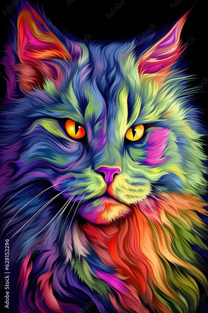 Nebelung cat psychedelic look. Generative AI