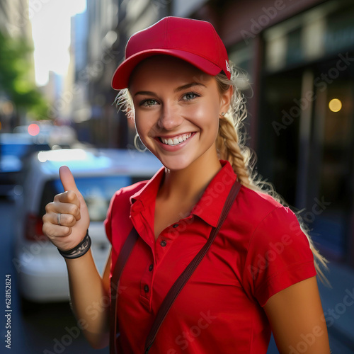 young woman with a red shir...