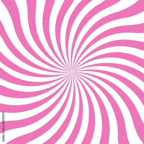 Pink swirling pattern background. Vortex starburst spiral twirl square. Helix rotation rays. Converging scalable stripes. Vector illustration