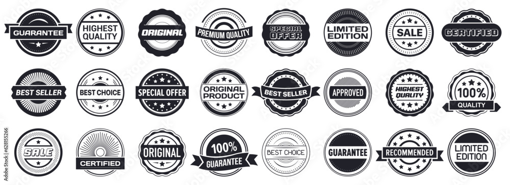 Naklejka premium Black vintage banner collection. Set of retro seal stamp. Premium quality, certified, original, guarantee, approved, recommended logo label