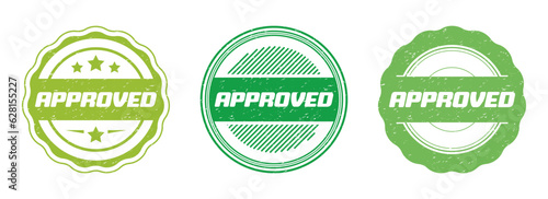 Approved grunge seal stamp collection. Set of approved badges. Approved logo with grunge